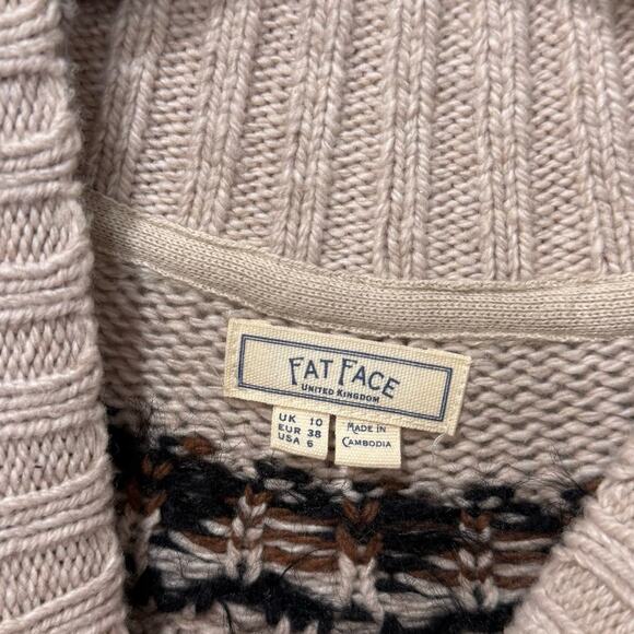 Fat Face Maddie Fair Isle Yoke Wool Blend Mock Neck Jumper Sweater Cableknit 6 - Picture 9 of 14